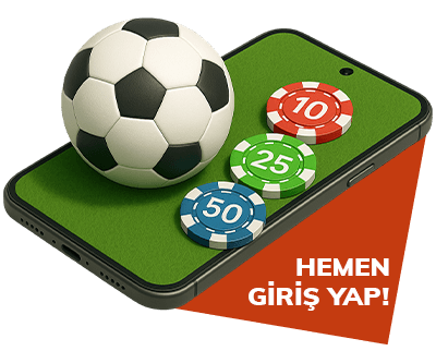telefon üzerinde duran futbol ve jetonlu hemen giriş yap görseli